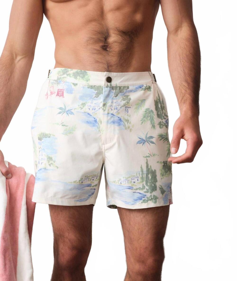 NEW MARINE LAYER vintage swim trunk in mediterranean coastline print